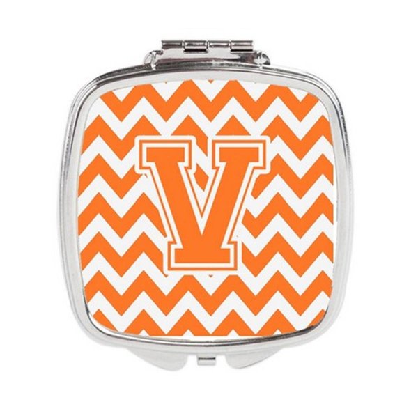 Carolines Treasures Letter V Chevron Orange and White Compact Mirror CJ1046-VSCM